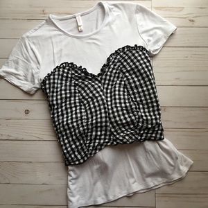{Xhilaration} White / Black Gingham Bustier Top